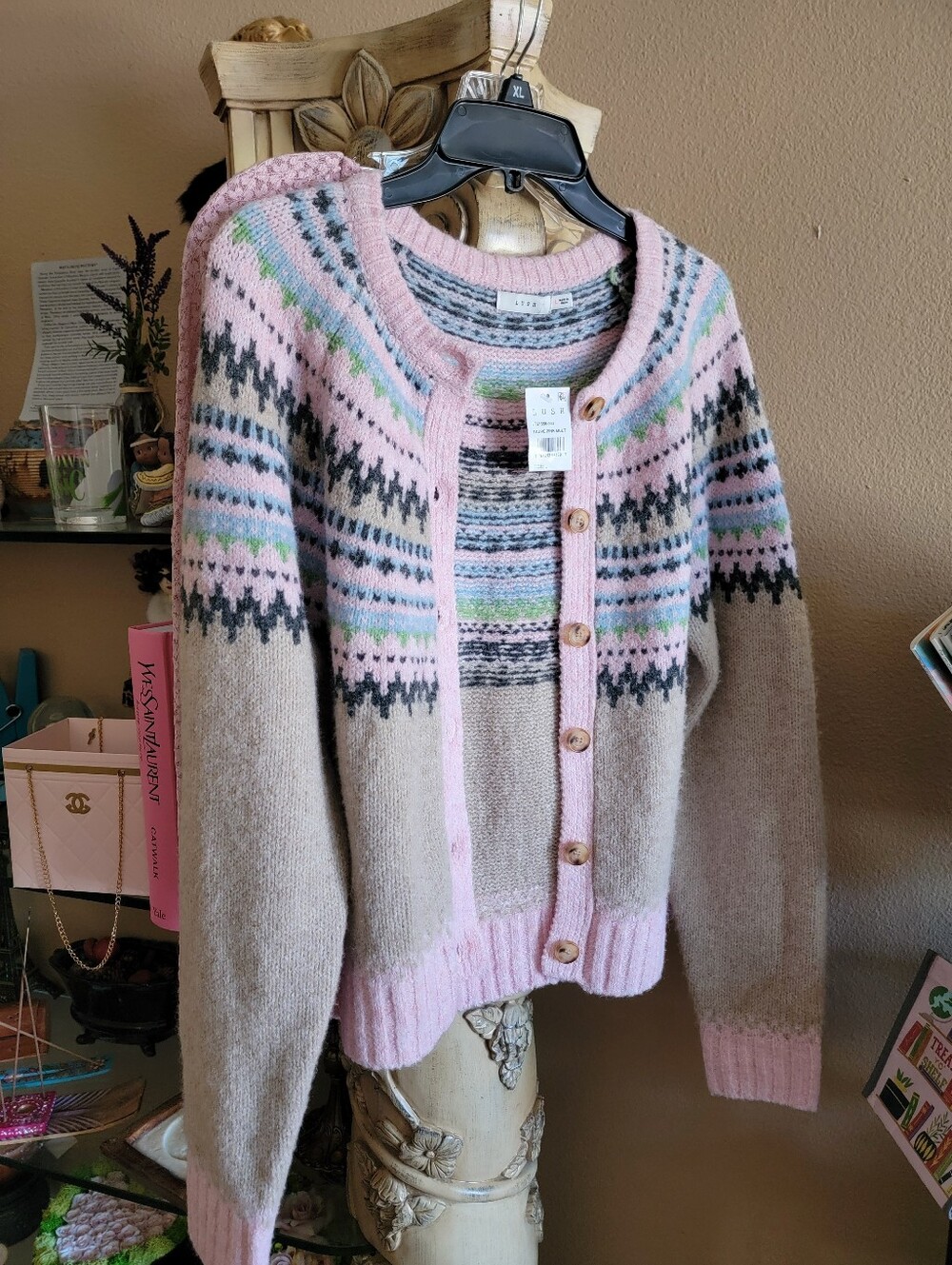 Lush Soft  Pink & Taupe Fair Isle Button-Up Cardigan